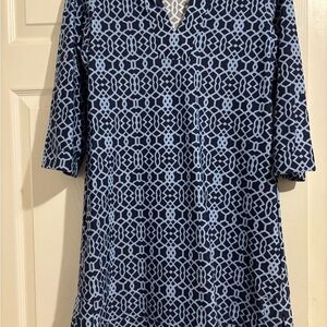 Jude Connally Megan Navy Blue Geo Shift Dress Medium